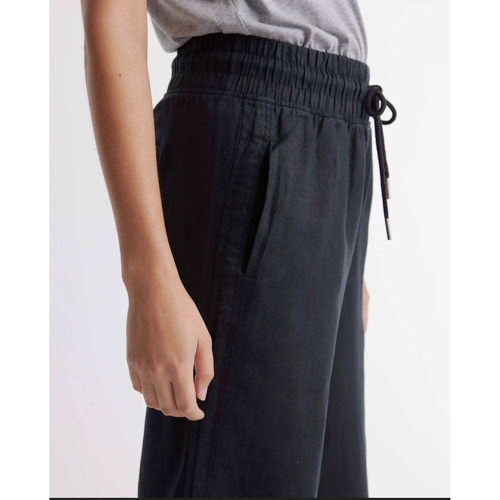 Quince European Linen Wide Leg Pants Womens Black Drawstring Minimalist Size M - Picture 3 of 13